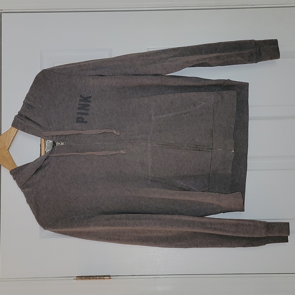 Victoria's secret pink gray grey zip up hoodie large